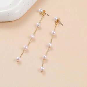 Long Tassel Pearl Earrings- Dangling Hanging Baroque Simulated Pear Drop Earring